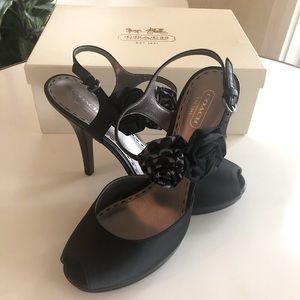 Coach Addysen Black Satin Florette Heels Sz9.5 New